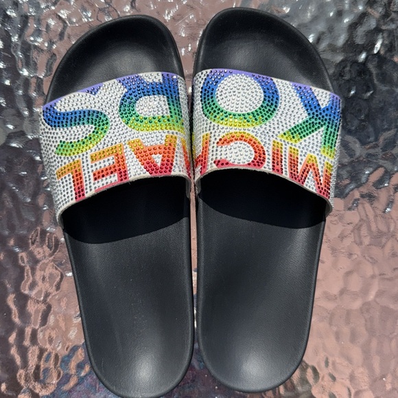 Michael Kors Black Slides with Colorful Rhinestones. Rare find - Picture 7 of 7